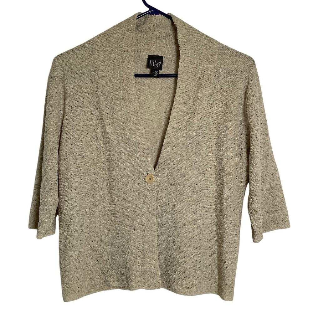 Eileen Fisher Women's PM Tan Wool Cardigan Sweater Minimalist Quiet Luxury I1-3
